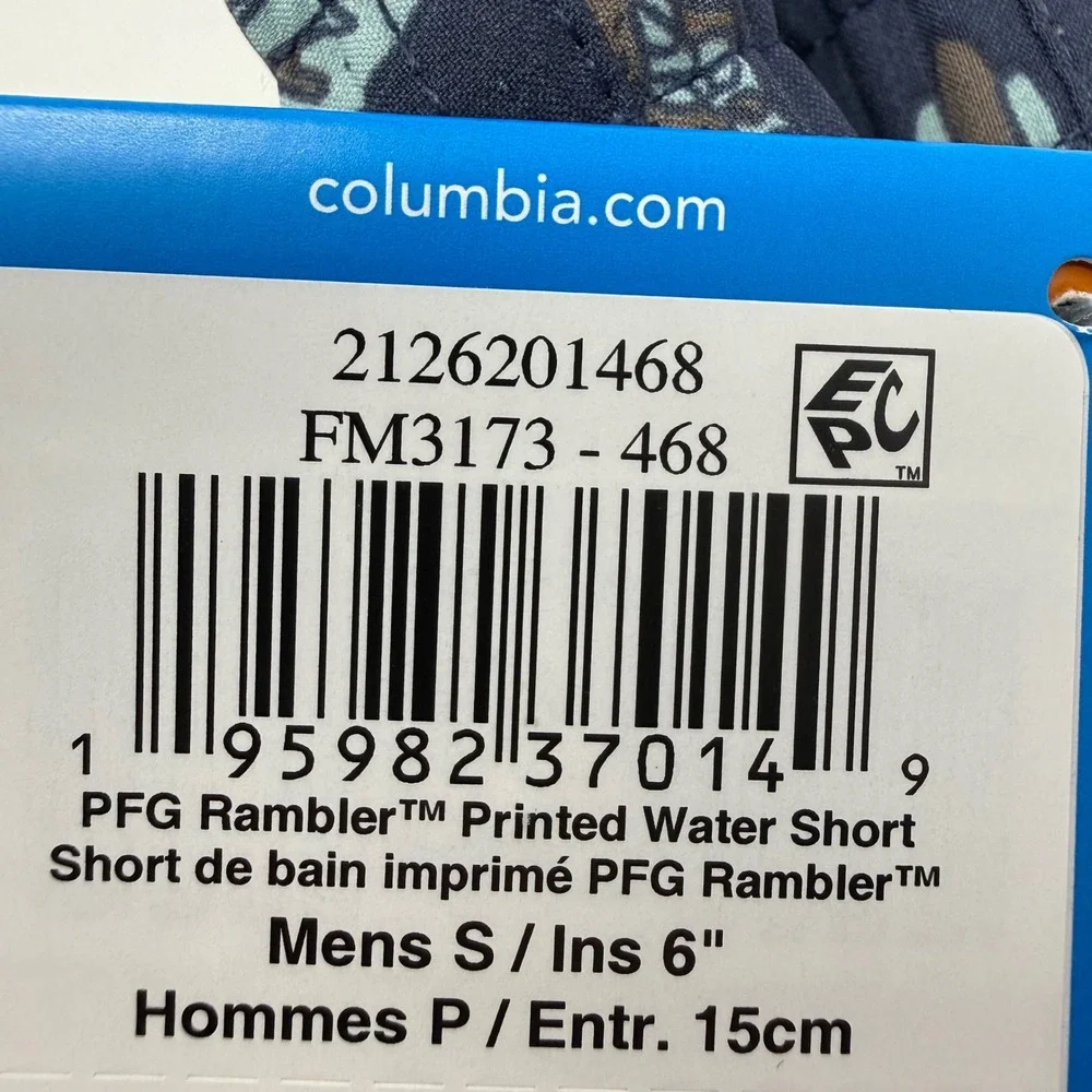 Columbia PFG Rambler Printed Water Shorts Men's Small Navy‎ Blue Omni Shade NEW